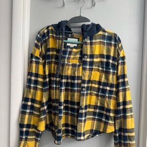 American Eagle Outfitters Yellow and Blue Plaid Hoodie